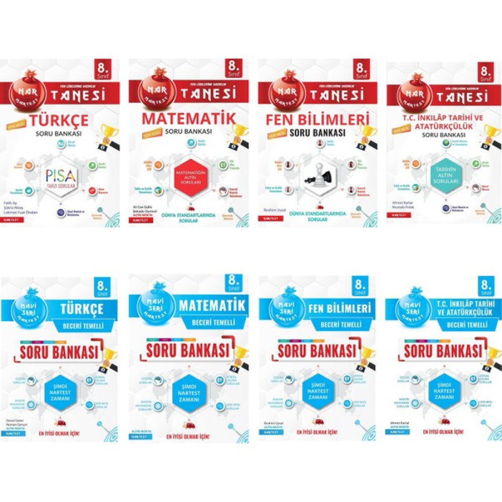 Nartest Yayınevi 8. Sınıf Nar Tanesi ve Mavi Tüm Dersler Soru Bankası (8 Kitap) Tüm Dersler Fiyatı
