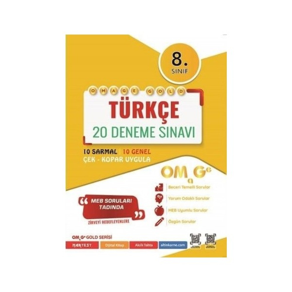 Nartest Yayınevi Nartest 8. Sınıf Sarı Beyaz Omage Gold Türkçe 20 Deneme Sınavı Tüm Dersler Fiyatı