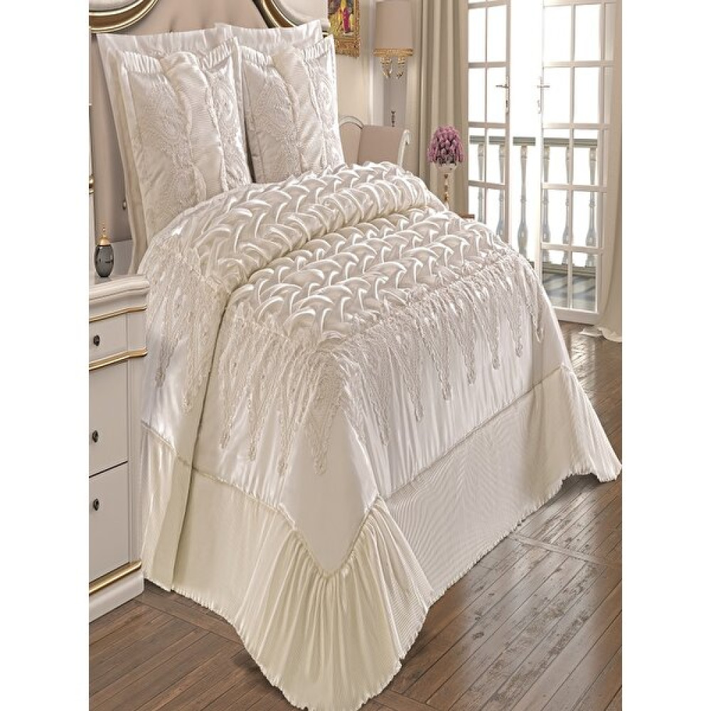 Nashome Tekstil Yatak Örtüsü Takımı Çeyizlik 3 Parça Gold - Krem - 265 x 265 cm Yatak Örtüsü Fiyatı