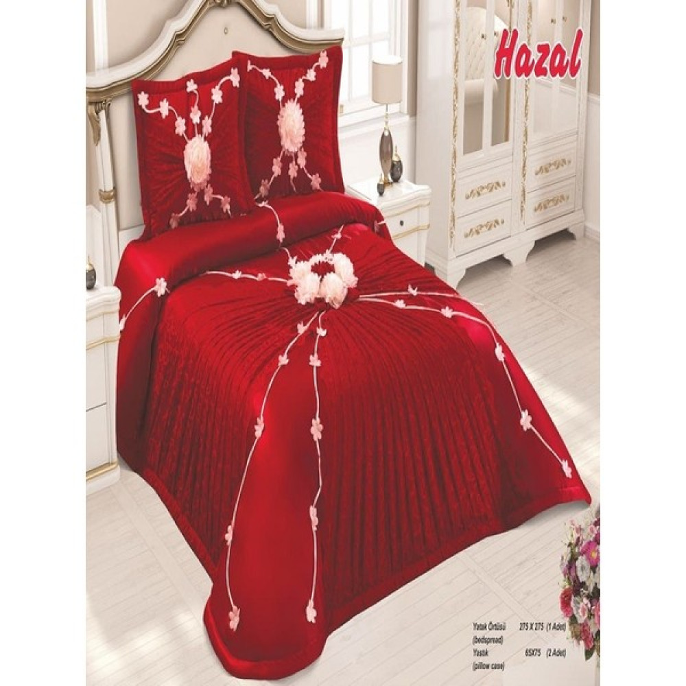 Nashome Tekstil Yatak Örtüsü Takımı Çeyizlik 3 Parça Hazal - Kırmızı - Beyaz - 265 x 265 cm Yatak Örtüsü Fiyatı