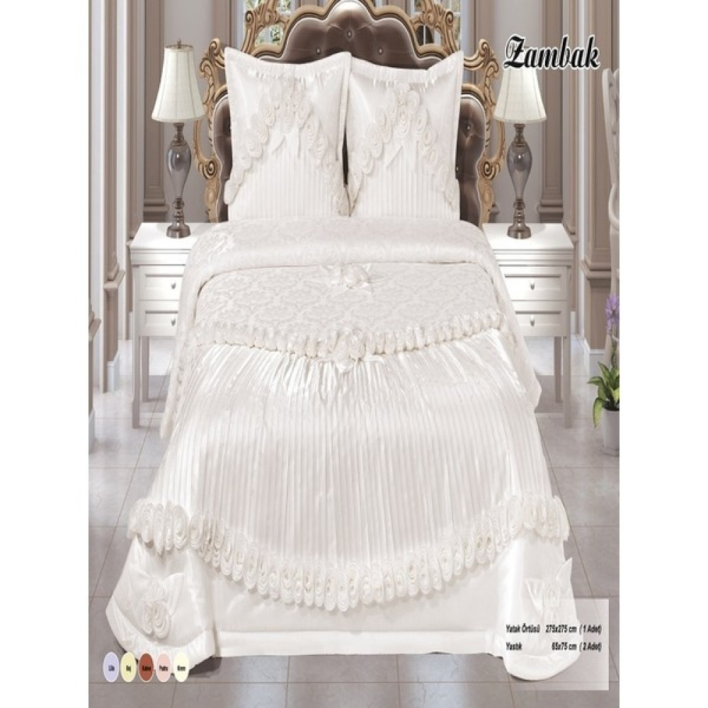 Nashome Tekstil Yatak Örtüsü Takımı Çeyizlik 3 Parça Zambak - Krem - 265 x 265 cm Yatak Örtüsü Fiyatı
