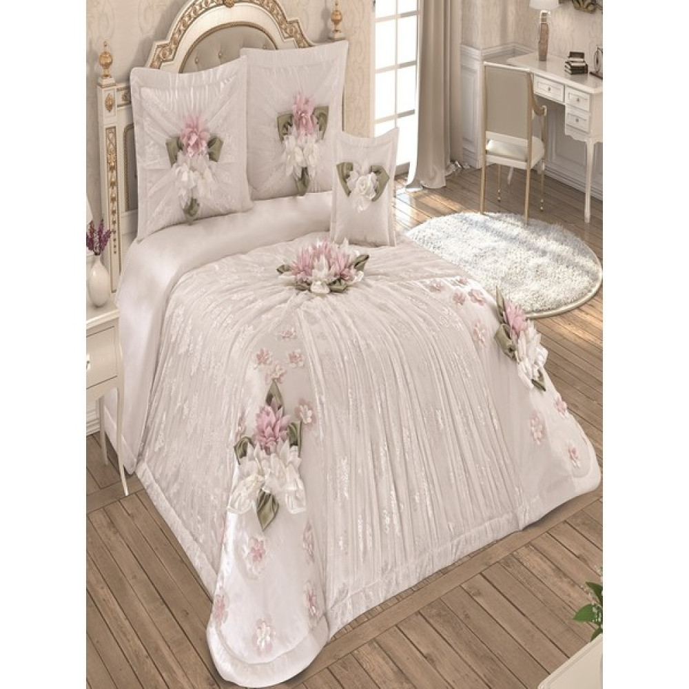 Nashome Tekstil Yatak Örtüsü Takımı Çeyizlik 4 Parça Gülcan - Krem - 265 x 265 cm Yatak Örtüsü Fiyatı
