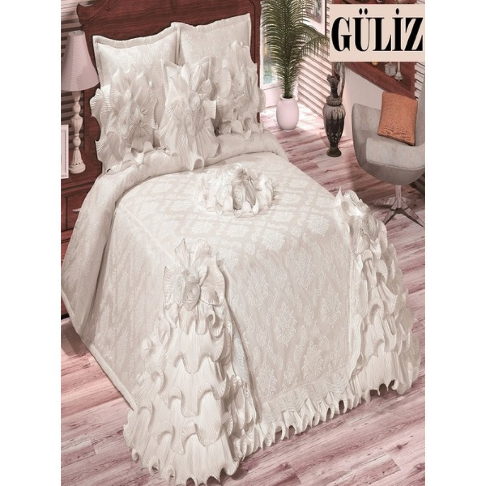 Nashome Tekstil Yatak Örtüsü Takımı Çeyizlik 4 Parça Güliz - Krem - 265 x 265 cm Yatak Örtüsü Fiyatı