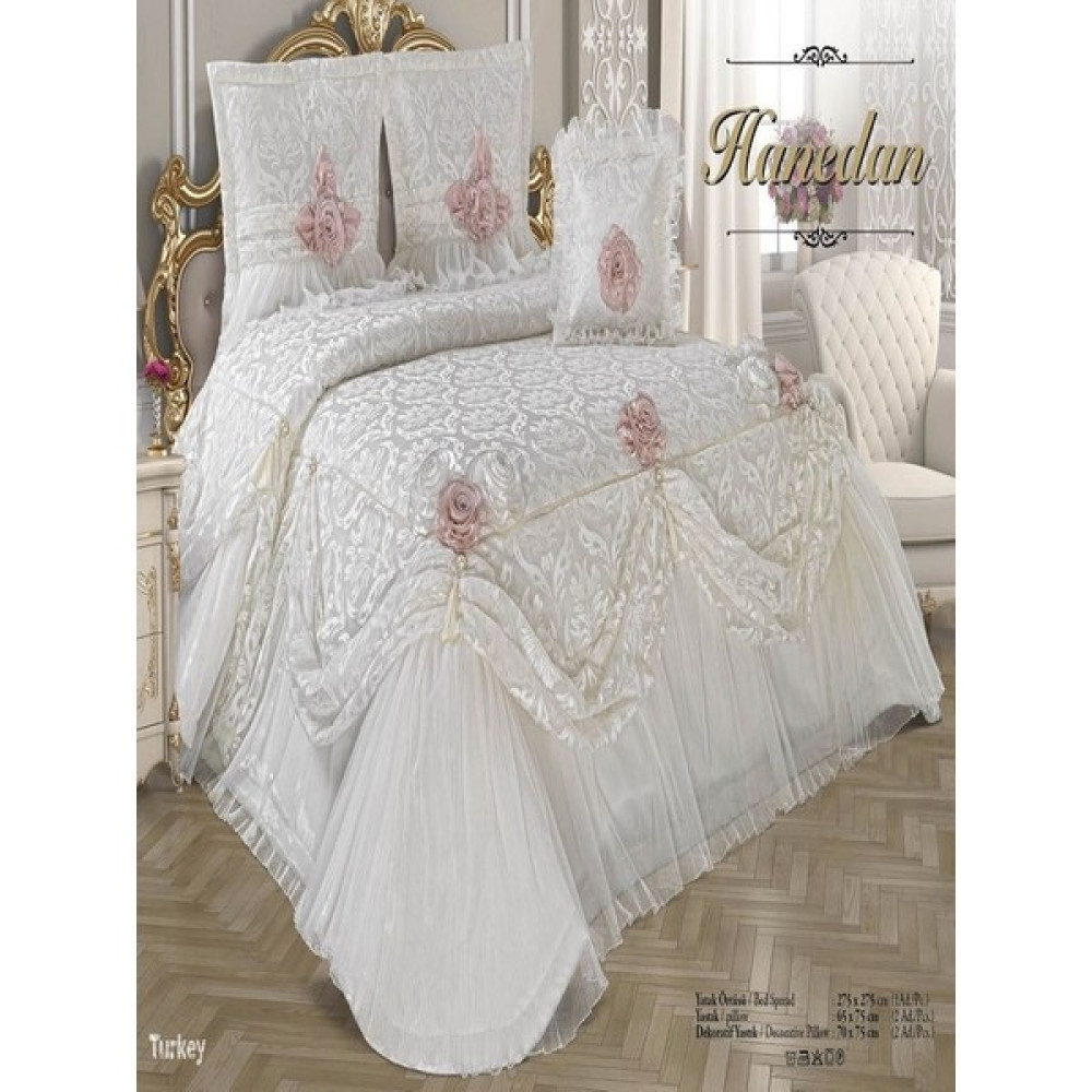 Nashome Tekstil Yatak Örtüsü Takımı Çeyizlik 4 Parça Hanedan - Krem - Pudra - 265 x 265 cm Yatak Örtüsü Fiyatı