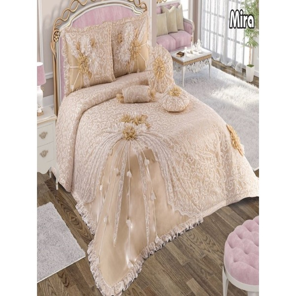 Nashome Tekstil Yatak Örtüsü Takımı Çeyizlik 4 Parça Mira - Krem - Bej - 265 x 265 cm Yatak Örtüsü Fiyatı
