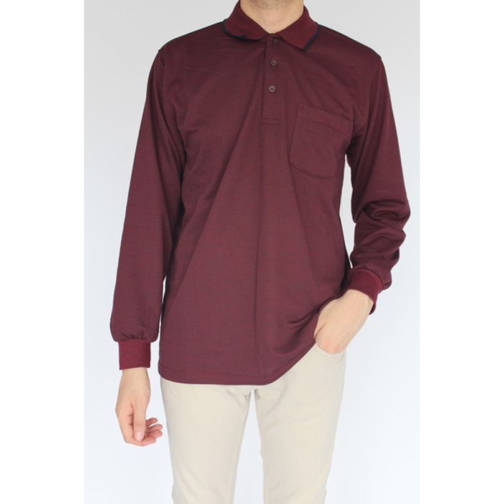 Nasıfoğlu Giyim Erkek Uzun Kollu Bordo Polo Yaka Tshirt Mevsimlik Pamuklu Rahat Kesim Cepli Baba Tişört Erkek T-shirt Fiyatı