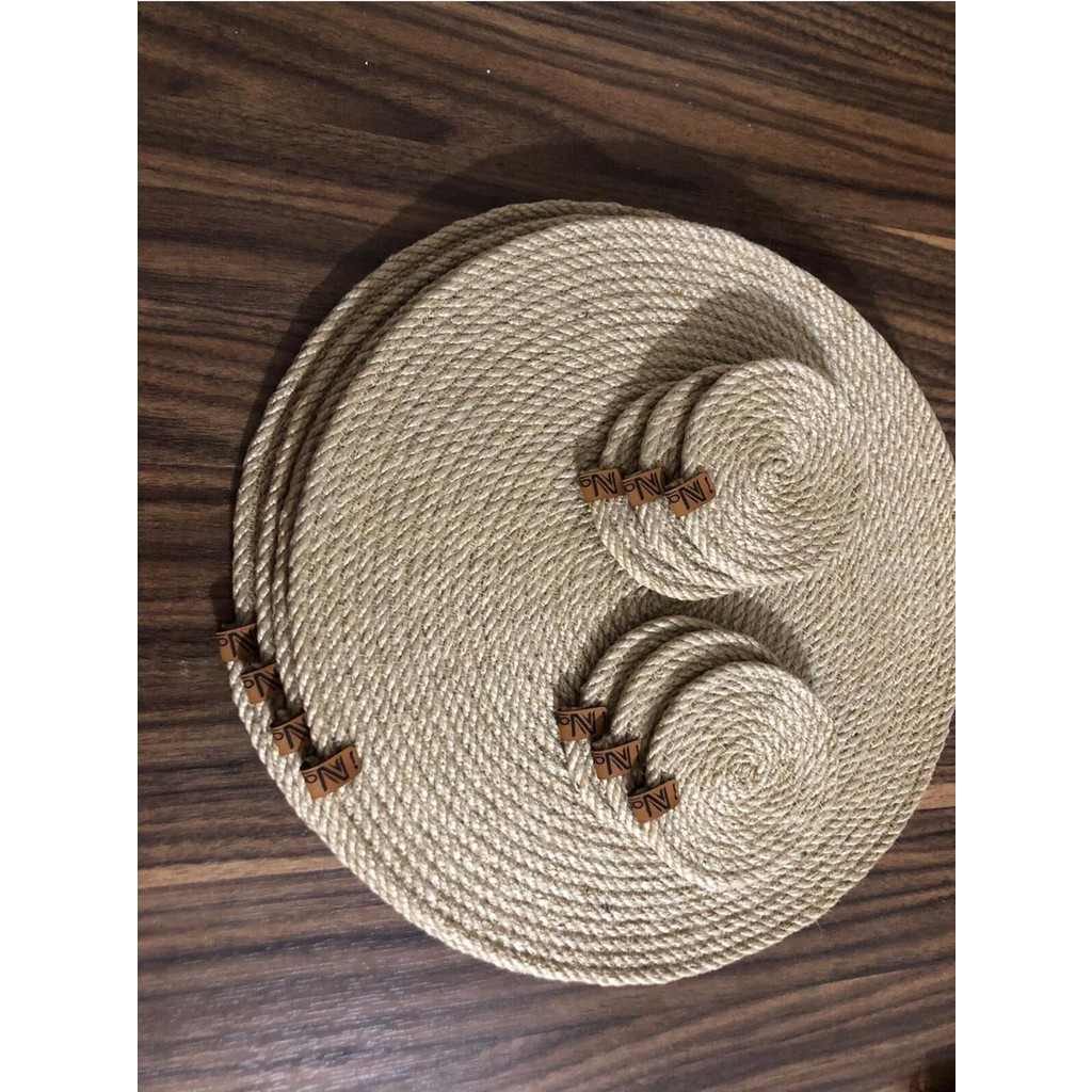 Naspar 8 Parça Hasır Jüt Supla / Amerikan Servis & Bardak Altlığı / Kahve Sunum 32 Cm - 32 x 32 Fincan / Bardak / Kahve Takımı Fiyatı