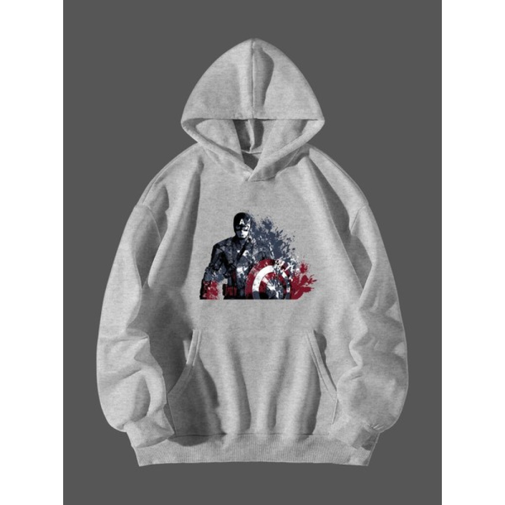 Natch Wear Gri Ön Kaptan Amerika Baskılı Oversize Sweatshirt Erkek Sweatshirt Fiyatı