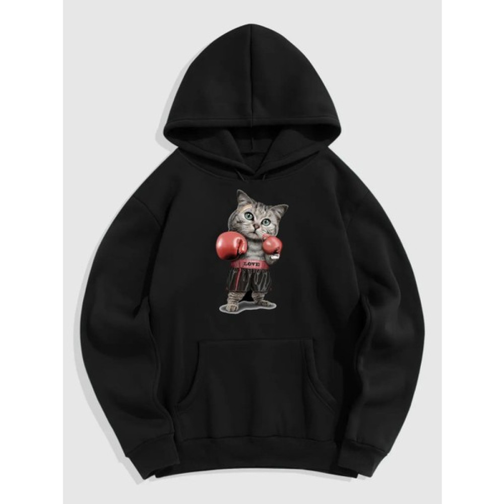 Natch Wear Siyah Ön Boksör Kedi Baskılı Oversize Sweatshirt Erkek Sweatshirt Fiyatı
