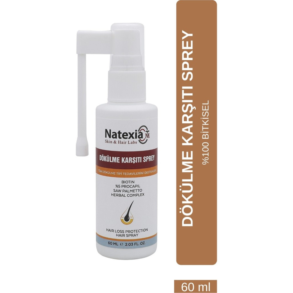 Natexia Dökülme Karşıtı ve Uzatma Etkili Sprey 60 ml Dökülen Saçlar İçin Bitkisel Formül (%5 Procapil) Saç Dökülmesine Karşı Ürünler Fiyatı