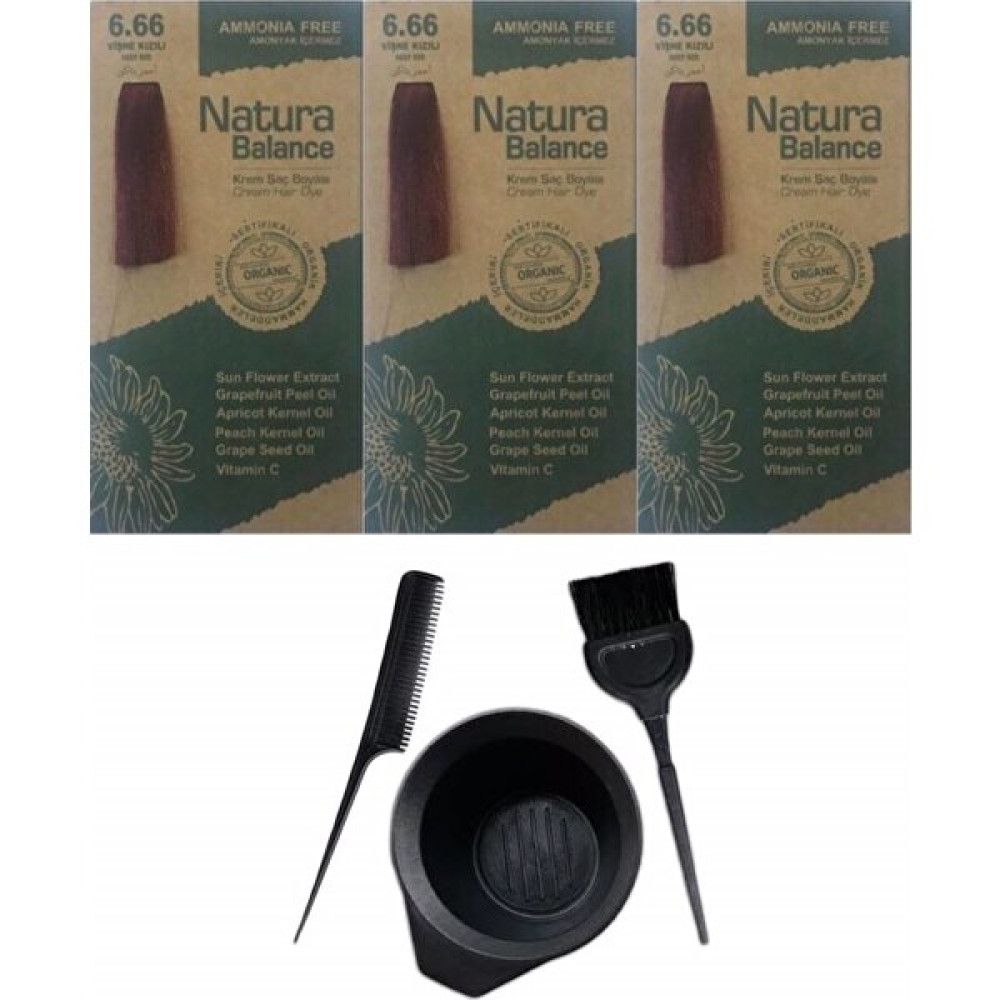 Natura Balance Saç Boyası 6.66 Vişne Kızılı 3 Adet+Saç Boyama Seti Saç Boyası Fiyatı