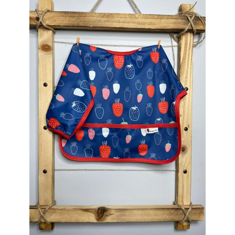 Natural Bebe Yıkanabilir Mama ve Etkinlik Önlüğü Çilek Desen - Lacivert - 6 - 24 Ay Mama Önlüğü Fiyatı