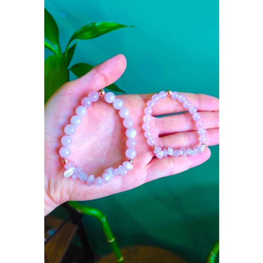 Natural Jewellery Pembe Kuvars Doğal Taş Anne Kız Bileklik Kombini - 17 cm - Açık Pembe Saat ve Bileklik Aksesuarı Fiyatı