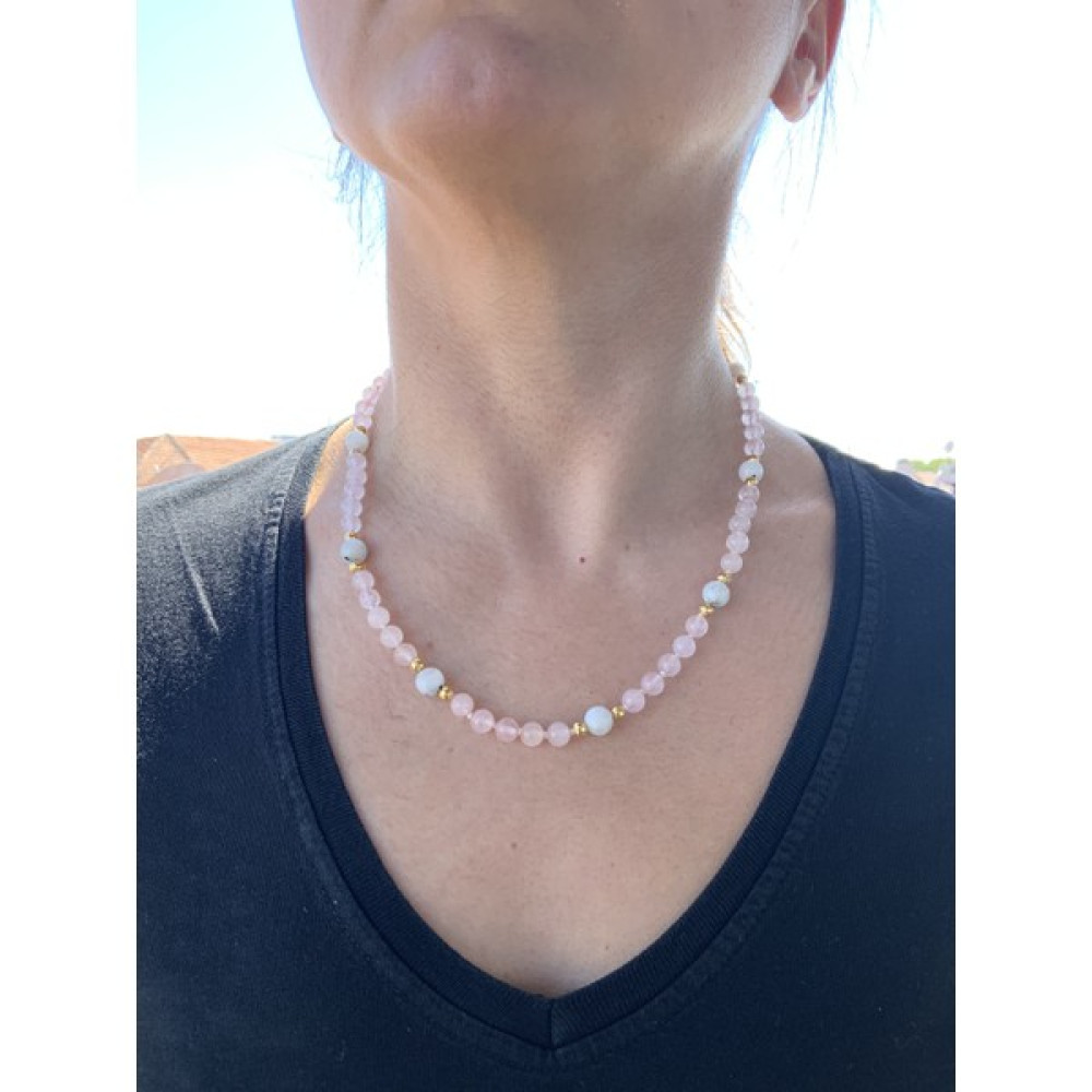 Natural Jewellery Pembe Kuvars ve Aytaşı Doğaltaş Kolye - 45 cm Bijuteri Kolye Fiyatı
