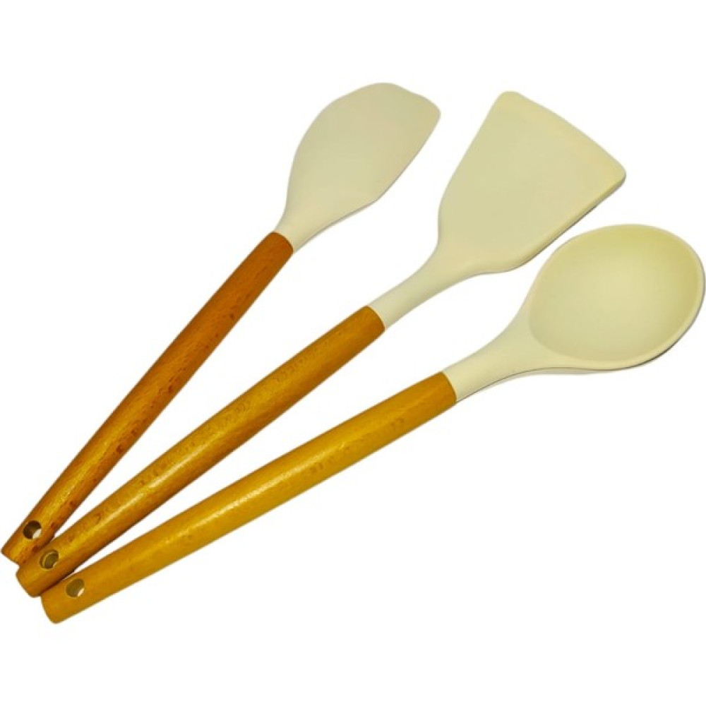 Naturalife Labs Yanmaz Yapışmaz Ahşap Saplı Silikon Spatula Kaşık 3 Lü Set 32 cm - Krem Mutfak Gereçleri Fiyatı