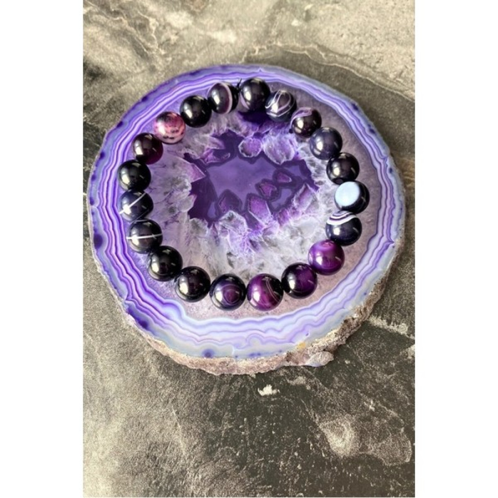 Naturalim Mor Akik Doğal Taş Bileklik 10MM Esnek Misinalı - Koyu Mor Saat ve Bileklik Aksesuarı Fiyatı