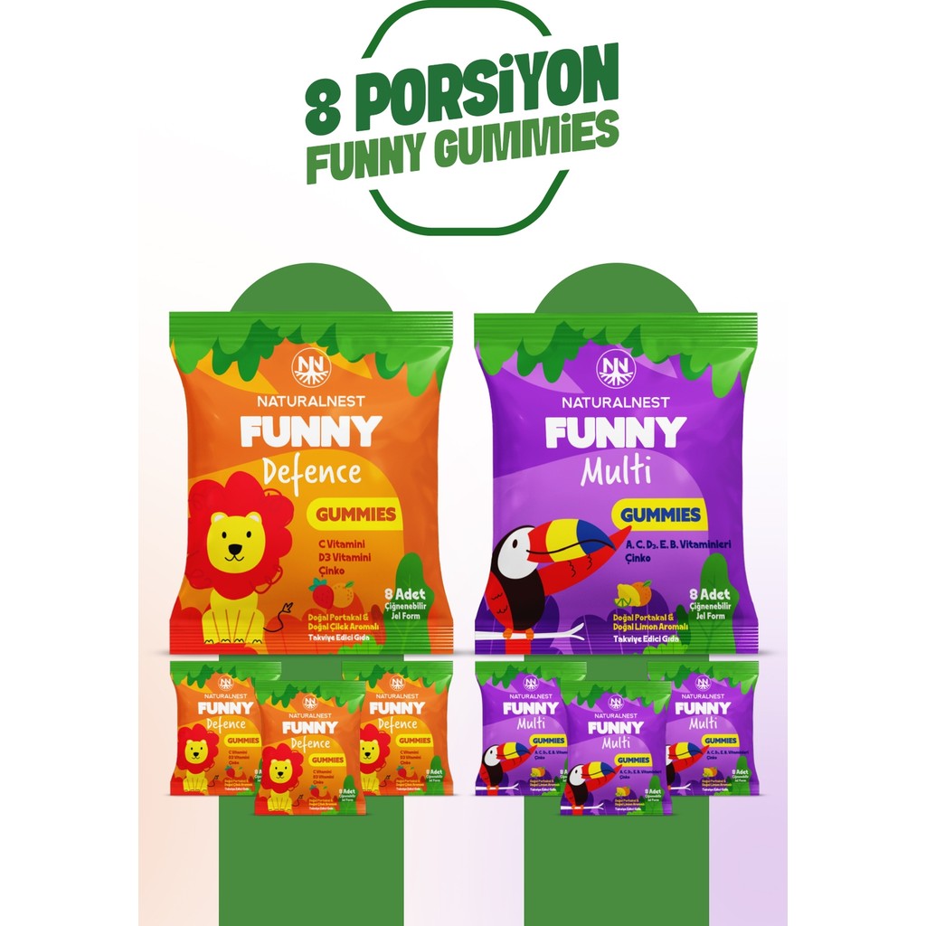 Naturalnest Funny Multi & Defence Gummies Set — X4 Multi - X4 Defence 64 Çiğnenebilir Jel Diğer Fiyatı