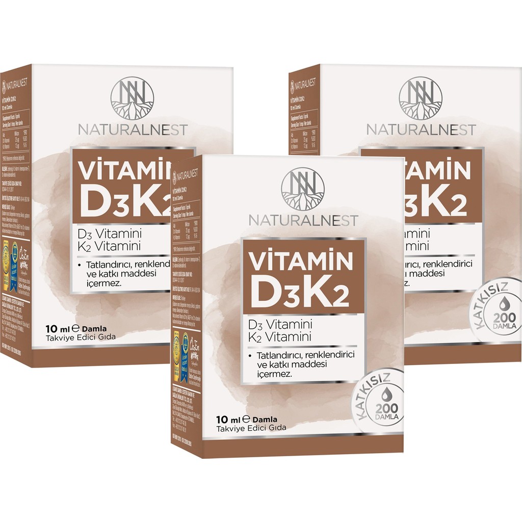 Naturalnest Vitamin D3 K2 Damla 10 ml Takviye Edici Gıda 3 Kutu Diğer Fiyatı