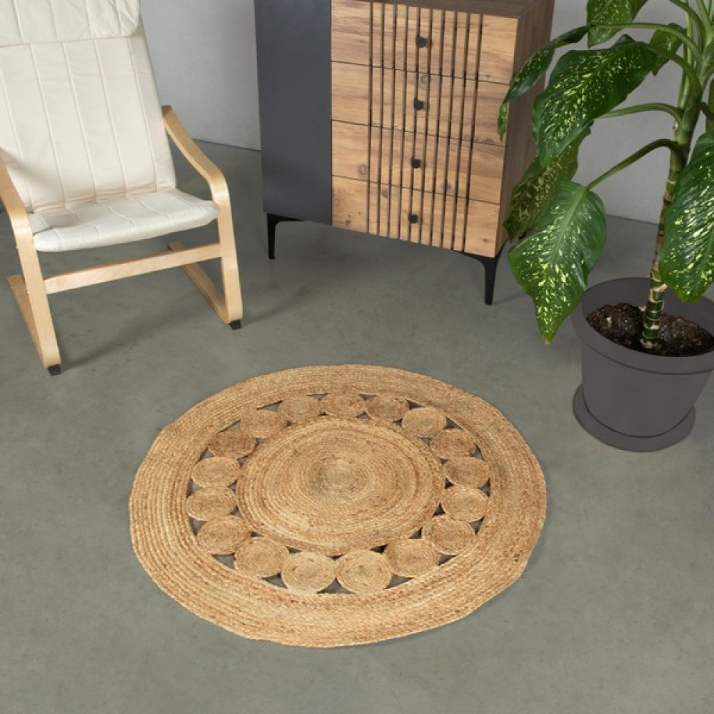 Naturalove Jüt Paspas - Çiçek Desenli - Kahverengi - 100 cm Paspas Fiyatı