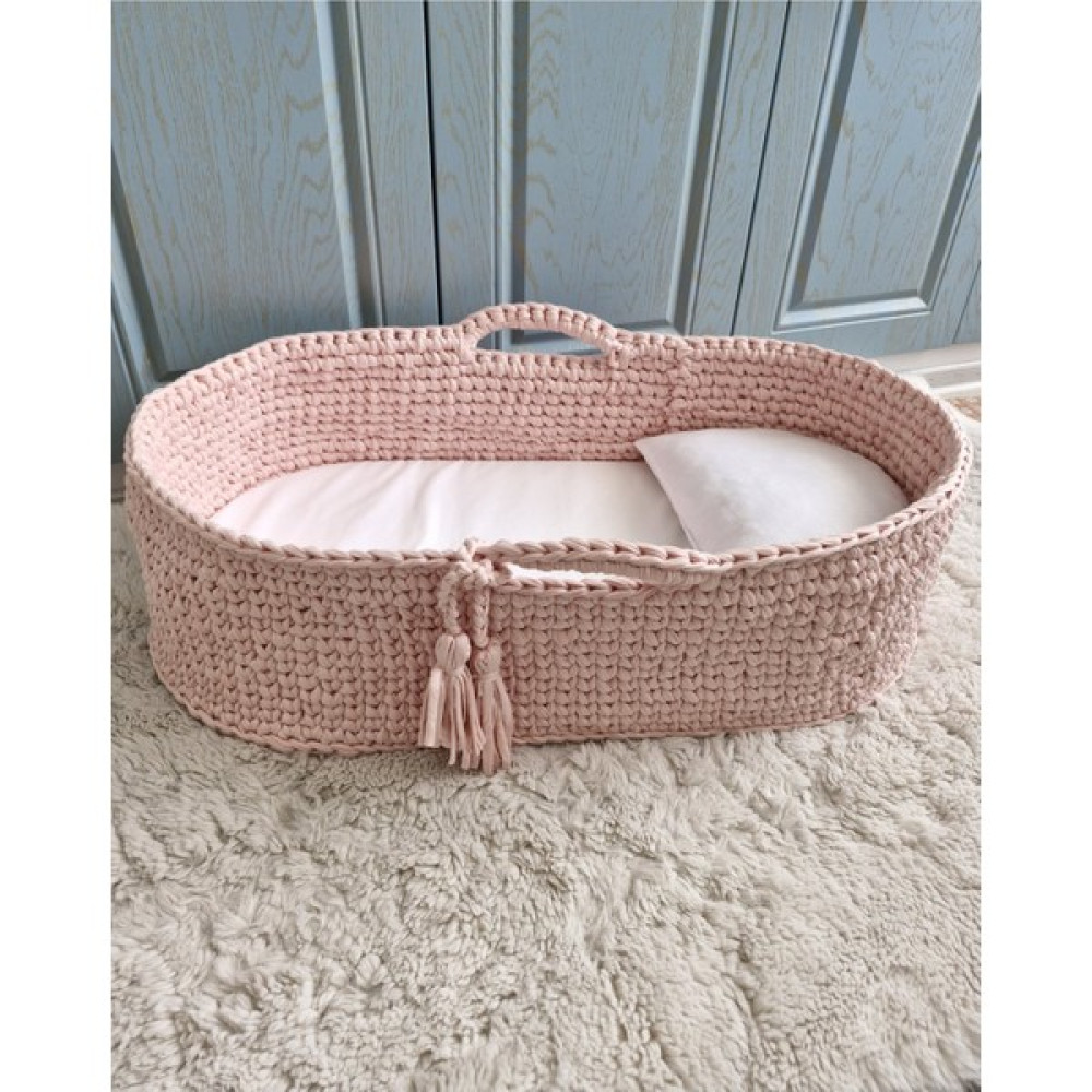 Naturalp Örgü Bebek Puseti - Puset Beşik - Bebek Yatağı - Moses Basket - Ana Kucağı - Baby Nest Pembe - 70*38 Beşik Fiyatı