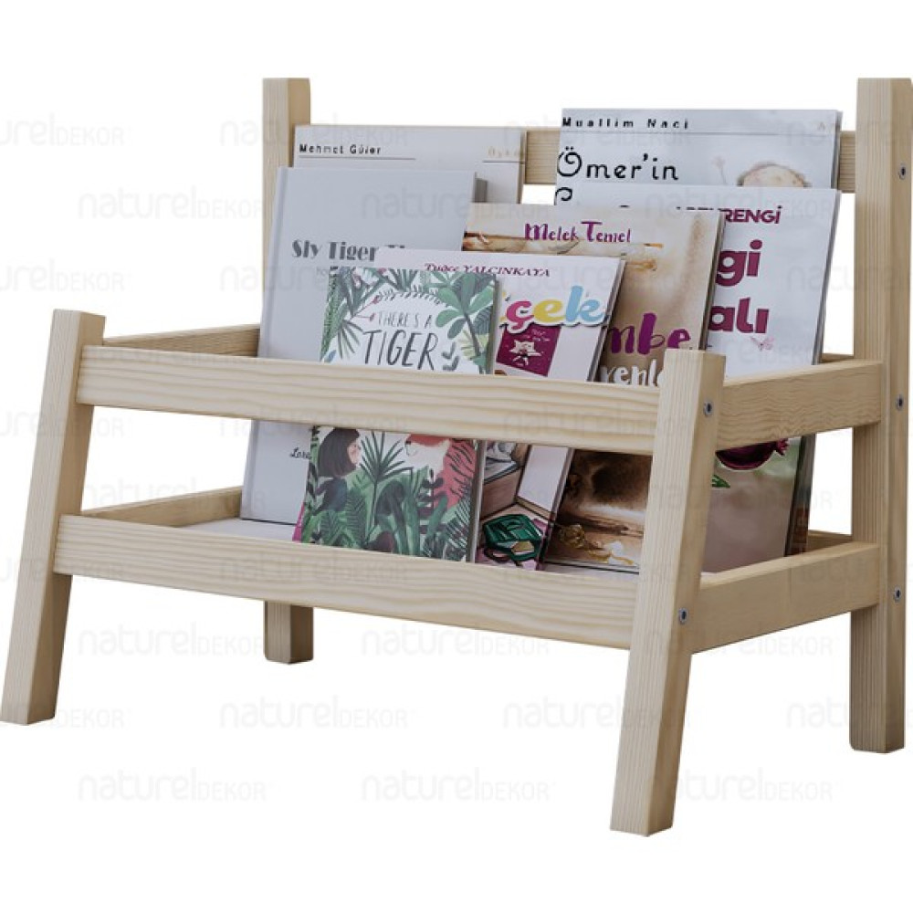 Naturel Home Baby Shark Klasik Masif Ahşap Montessori Bank Kitaplık ve Klasik Dergilik - Standart Kitaplık Fiyatı