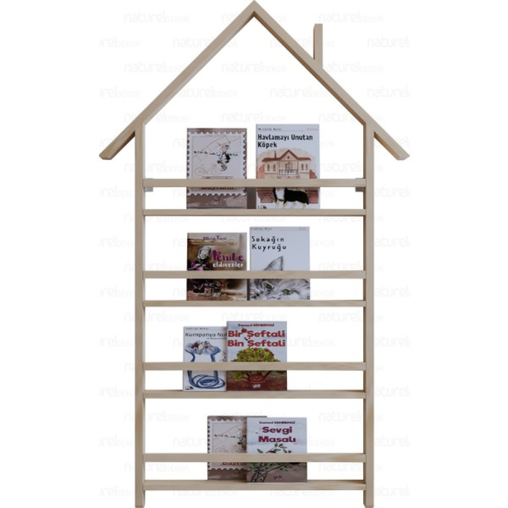 Naturel Home Çatılı Kitaplık Masif Ahşap Montessori Çatılı Duvar Kitaplık - Standart Kitaplık Fiyatı