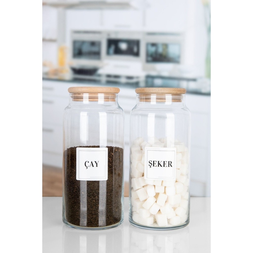 Naturelove 2'li Ahşap Kapaklı Etiketli Çay Şeker Cam Kavanoz Saklama Kabı 1300 ml Eşya Saklama / Düzenleme Fiyatı