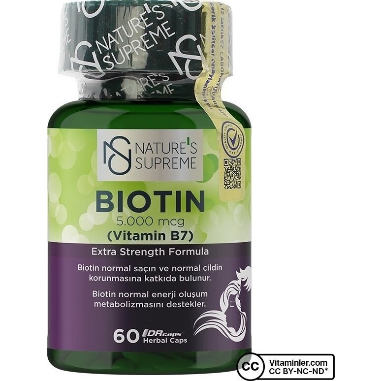 Nature's Supreme Biotin Takviye Edici Gıda - Saç ve Cilt Sağlığını Destekleyen 5000 Mcg, 60 Kapsül, Unisex Diğer Fiyatı