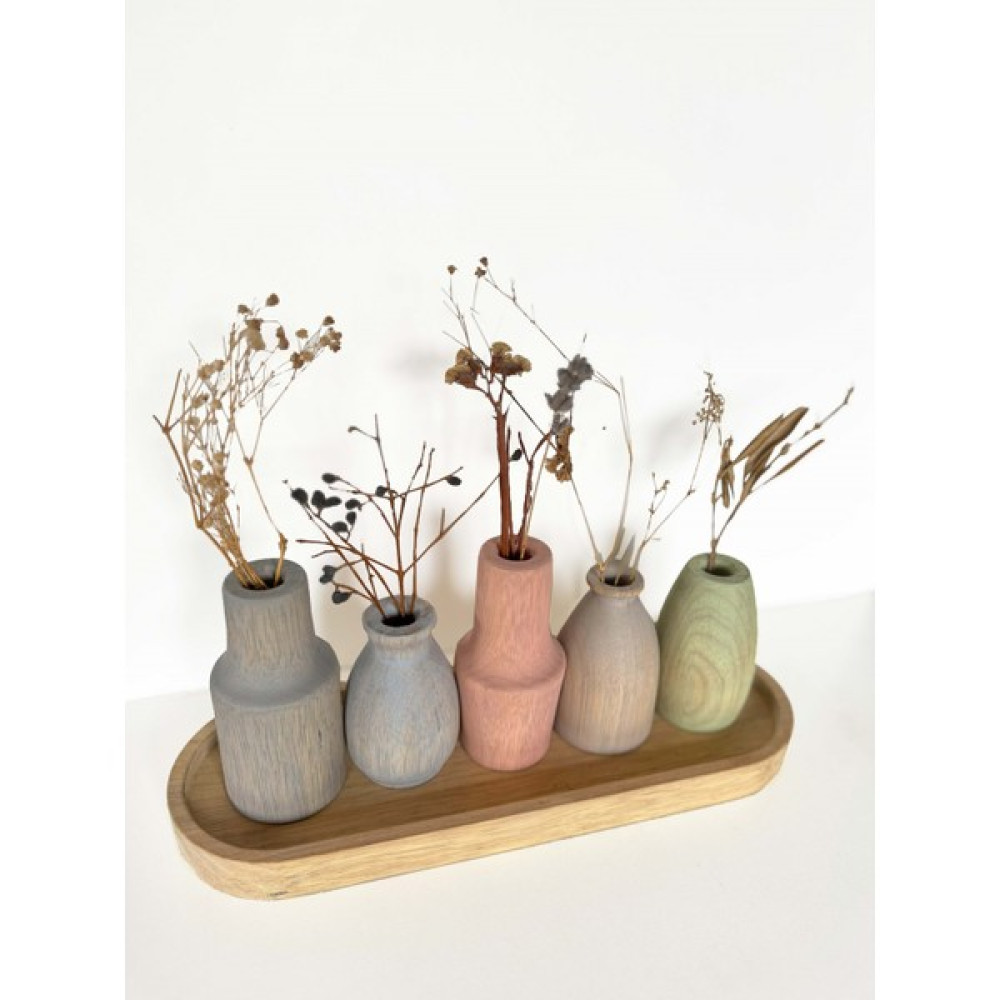 Naturi Dekoratif Ahşap Tabaklı Flora Set Mini 5'li Vazo Set Vazo Fiyatı