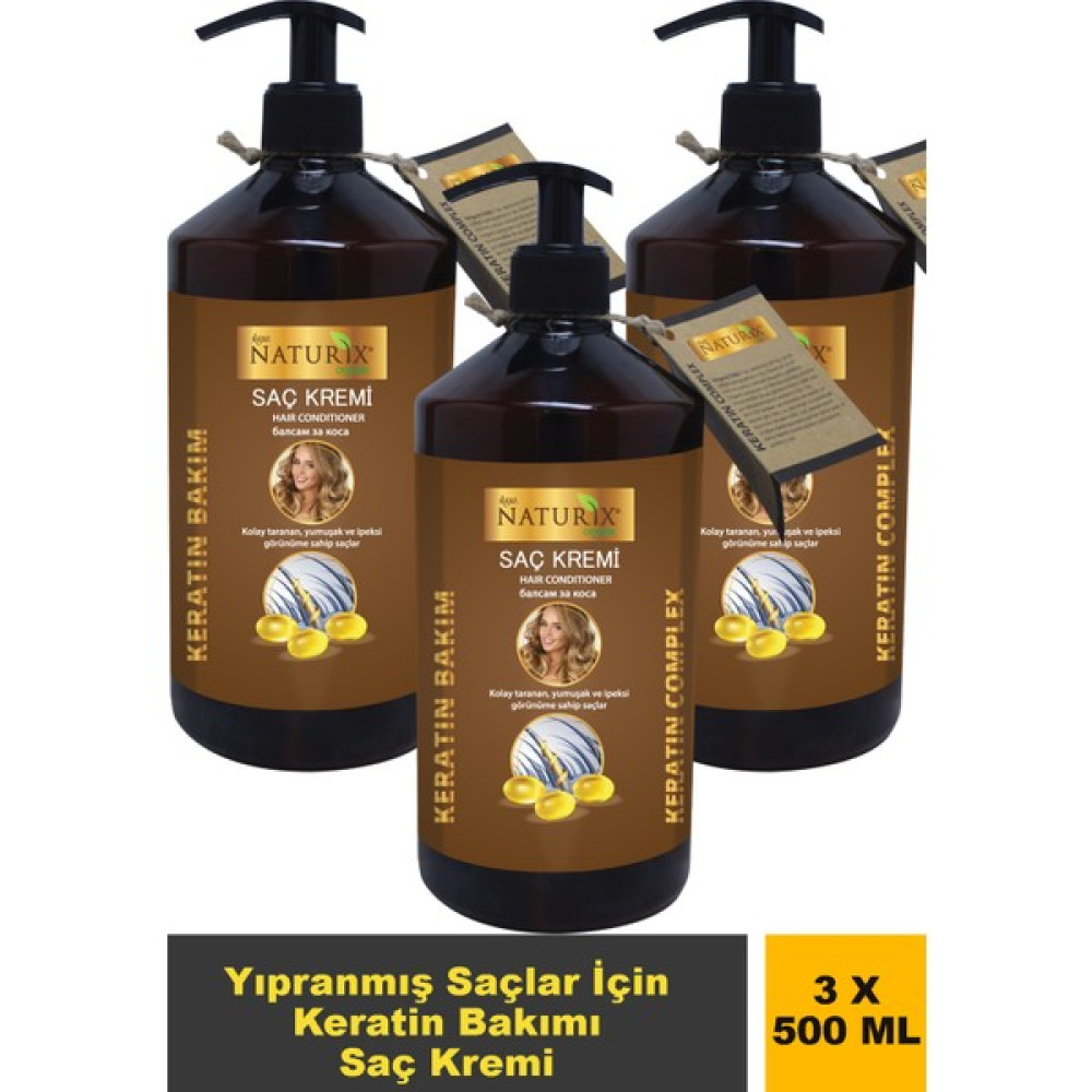 Naturix 3'lü Onarıcı Keratin Bakım Kolay Tarama Tuzsuz Saç Kremi 500 ml Şampuan ve Saç Kremi Fiyatı