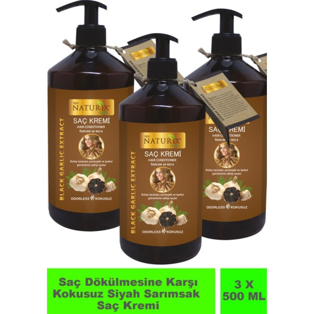 Naturix 3'lü Organik Saç Dökülme Önleyici Kokusuz Siyah Sarımsak Saç Kremi 500 ml Şampuan ve Saç Kremi Fiyatı