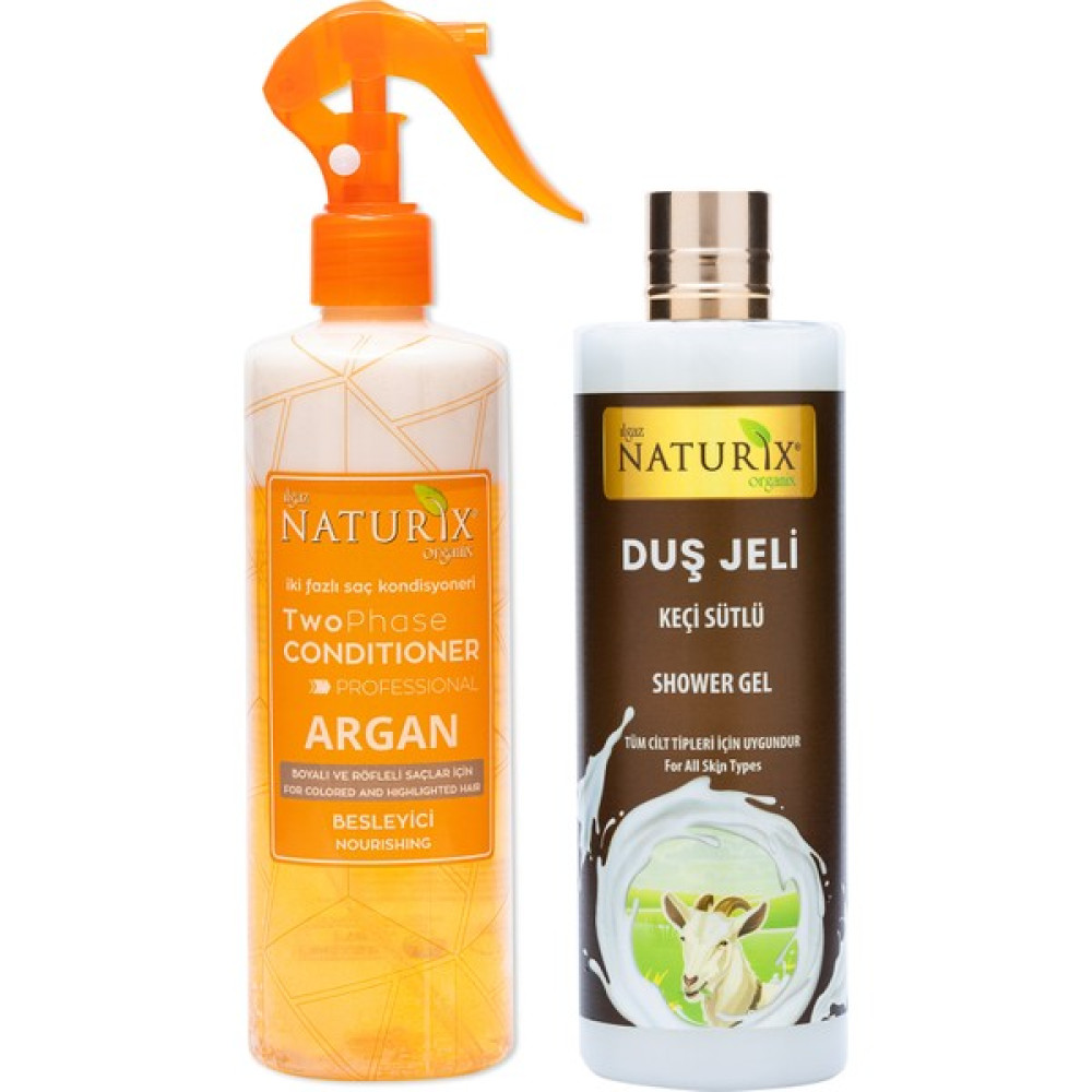 Naturix Bakımsız Saçlara Argan Yağlı Fön Suyu Iki Fazlı Sıvı Saç Kremi 400 Ml + Keçi Sütü Nemlendirici Duş Jeli 400ml Saç Bakım Maskeleri & Serumlar & Spreyler Fiyatı