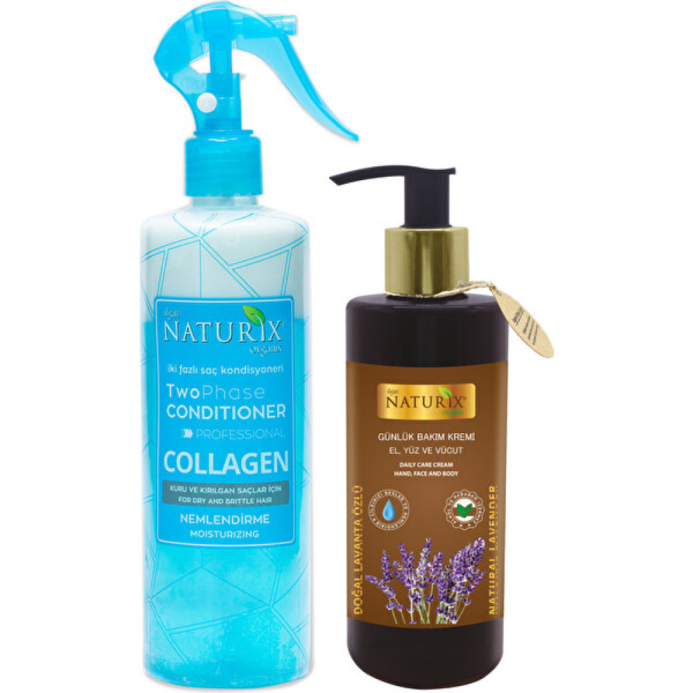 Naturix Bitkisel Collagen Fön Suyu Iki Fazlı Sıvı Saç Kremi 400 Ml + Lavanta Özlü 250 Ml El - Yüz - Vücut Bakım Kremi Saç Bakım Maskeleri & Serumlar & Spreyler Fiyatı