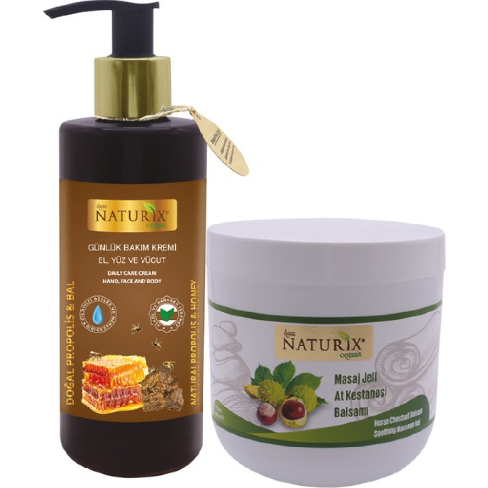 Naturix Propolis & Bal Özlü 250 ml Nemlendirici El - Yüz - Vücut Kremi + Naturix At Kestanesi Balsamı 500 ml Nemlendiriciler Fiyatı