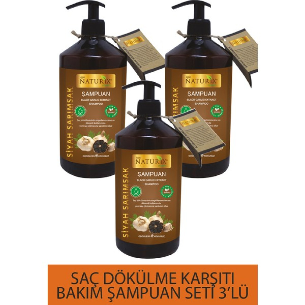 Naturix Siyah Sarımsak Şampuan 600 ml 3'lü Saç Dökülmesi Önleyici Şampuan Seti Bitkisel Şampuan Şampuan ve Saç Kremi Fiyatı