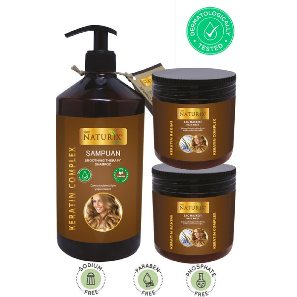 Naturix Tuzsuz Keratin ve Günlük Bakım Şampuanı 600 ml + 2 Adet Keratin Saç Maskesi 500 ml Şampuan ve Saç Kremi Fiyatı