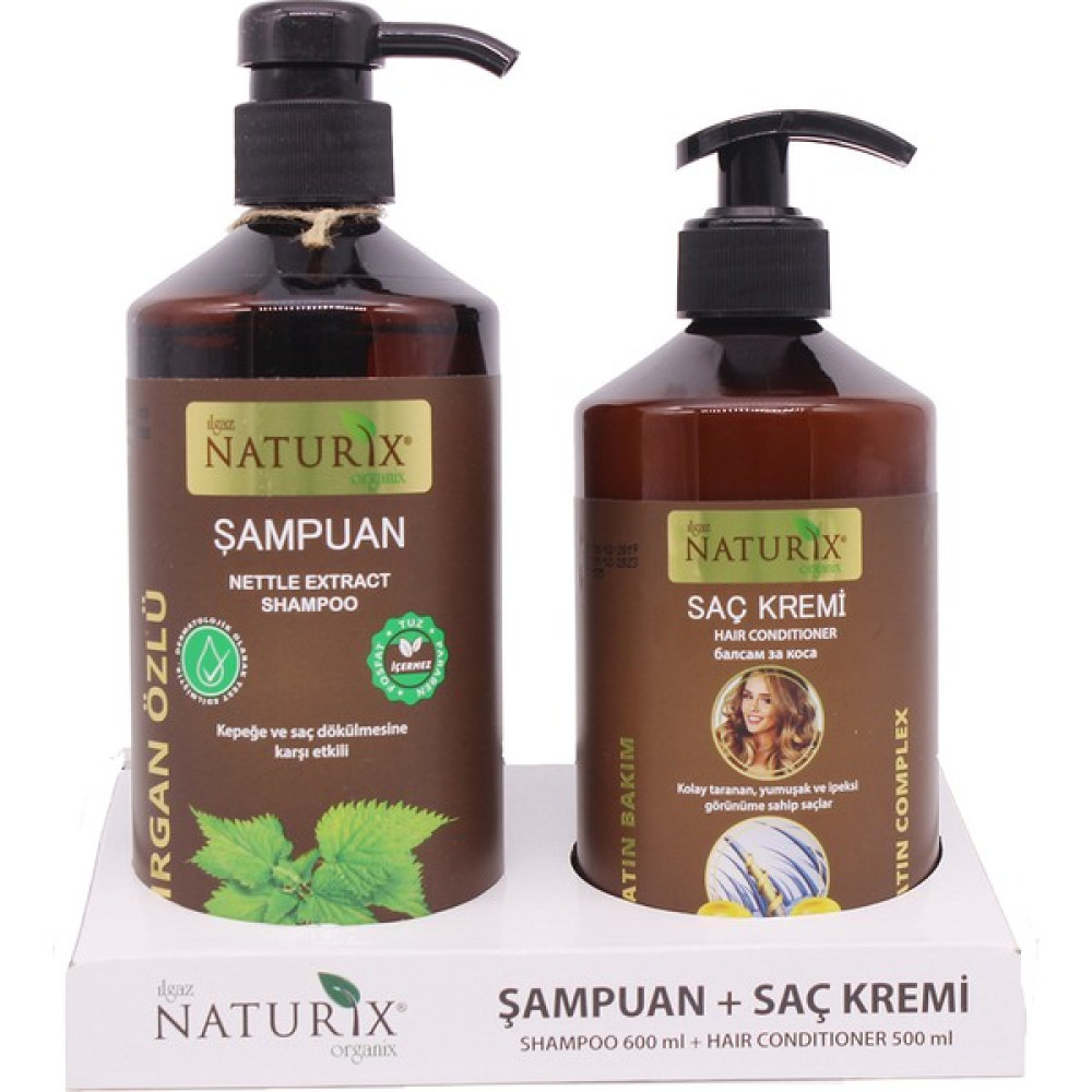 Naturix Tuzsuz Şampuan Kepeğe Karşı Etkili Şampuan + Krem 2'li Doğal Isırgan Isırgan Otu Şampuanı 600 ml Saç Bakım Şampuanı + 500 ml Keratin Bakım ... Şampuan ve Saç Kremi Fiyatı