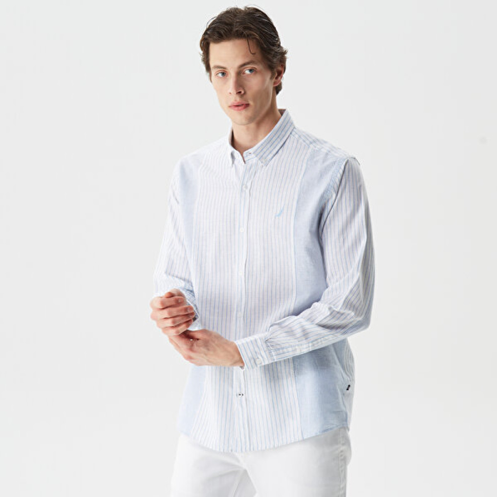 Nautica Erkek Mavi Classic Fit Uzun Kollu Keten Gömlek W35401T.43B Erkek Gömlek Fiyatı