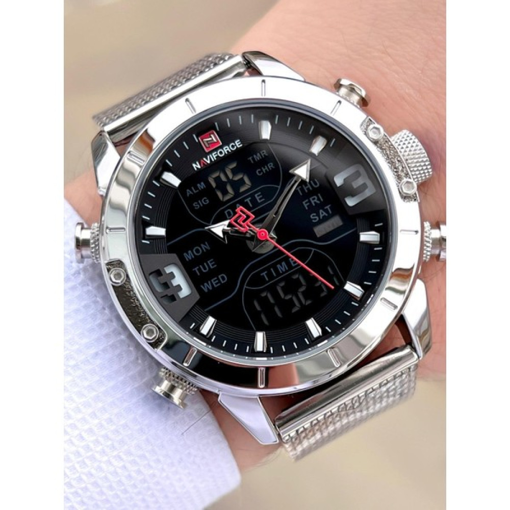 Naviforce Çelik Kordon Dijital/analog Alarm+Kronometre+Aydınlama Özellikli Erkek Kol Saati E.9153.GG - Gri Kol Saatleri Fiyatı