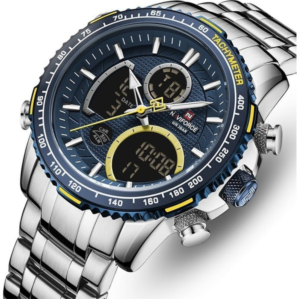 Naviforce Erkek Kol Saati Dijital Analog Çelik Kordon 1371 - Gümüş Kol Saatleri Fiyatı