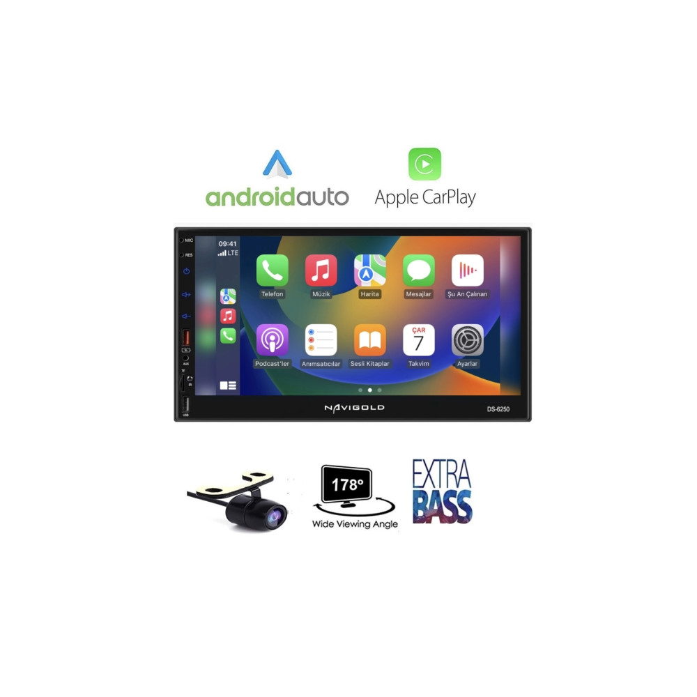 Navigold Ds-6250 Uyumlu Car Play Özellikli Teyp Multimedya Ful Hd 7 Inch Bluetooth- Çift Usb 4x55w +kamera Oto Teypleri Fiyatı