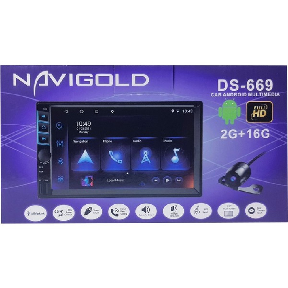 Navigold DS-669 Android Double Teyp Ince Kasa USB Bluetooth Navigasyon - Siyah Oto Teypleri Fiyatı