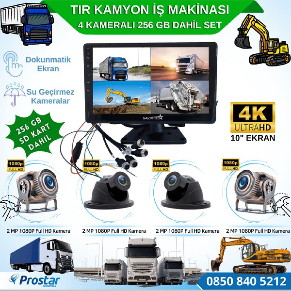 Navistar 256 GB Dahil 4 Kameralı 10 Inç Dokunmatik Ekranlı Tır Kamyon Oto Görüntü Sistemleri Fiyatı