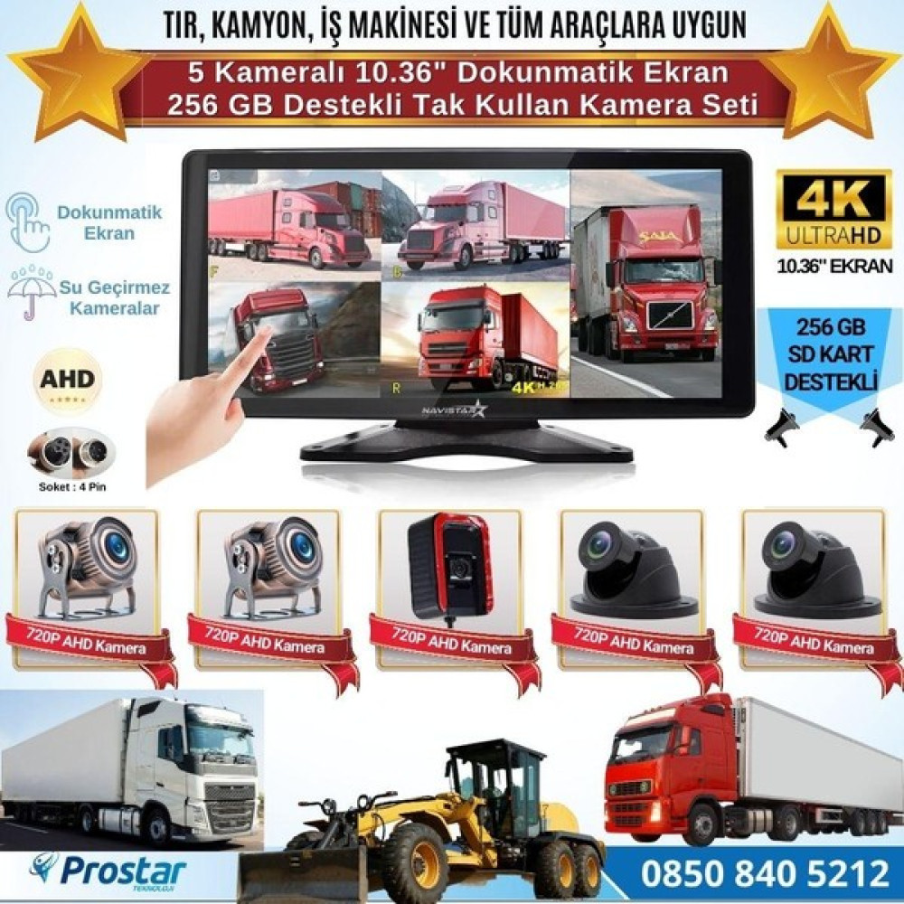 Navistar 5 Kameralı 10.36" Dokunmatik Kayıtlı Ekranlı 256 GB Sd Kart Oto Görüntü Sistemleri Fiyatı