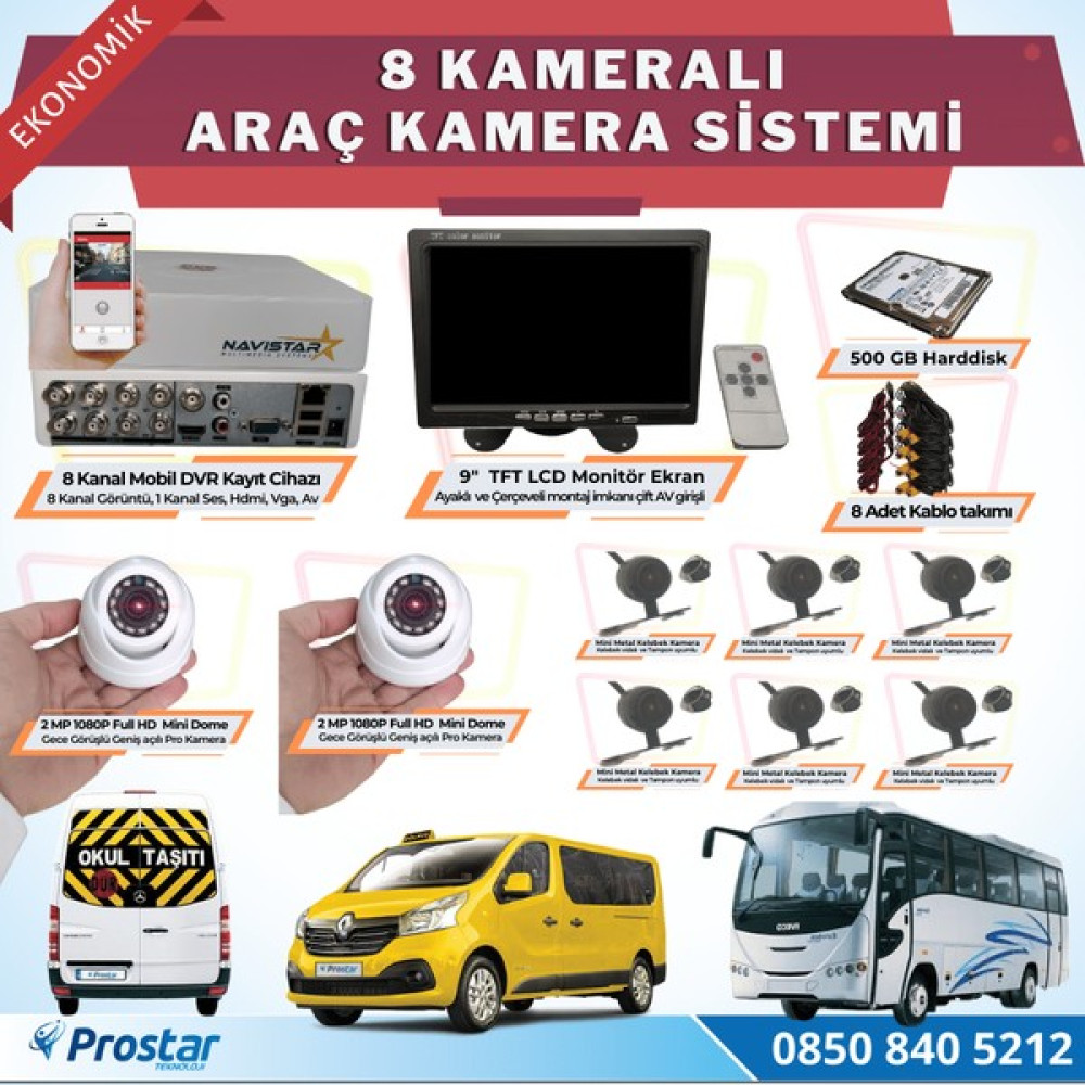 Navistar 8 Kameralı Kayıtlı 1 Tb HDD 9 Inç Ekranlı Uzaktan Izlemel Oto Görüntü Sistemleri Fiyatı