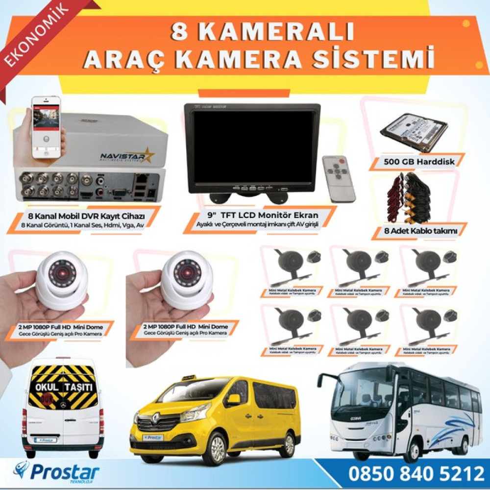 Navistar 8 Kameralı Kayıtlı 500 GB HDD 9 Inç Ekranlı Uzaktan Izlem Oto Görüntü Sistemleri Fiyatı