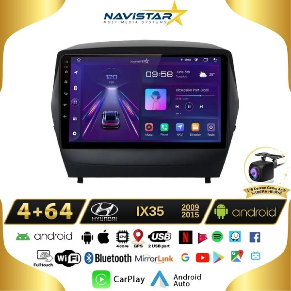 Navistar Hyundai IX35 Kablosuz Carplay 4gb + 64GB Android 13 Navigasyon M Oto Görüntü Sistemleri Fiyatı