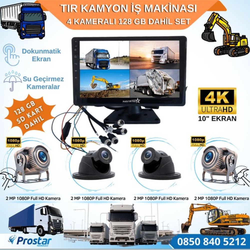 Navistar Tır Kamyon 4 Kameralı 10 Inç Dokunmatik Ekranlı 128 GB Sd Ka Oto Görüntü Sistemleri Fiyatı