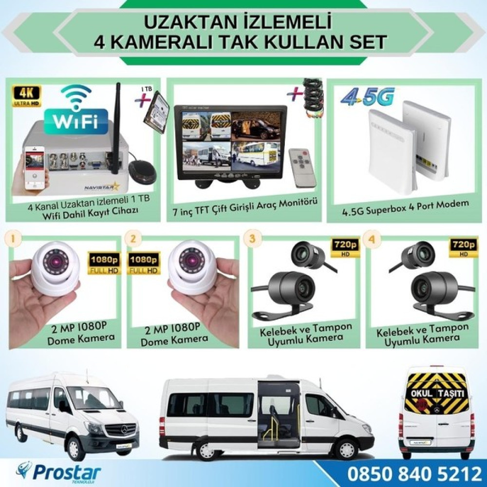 Navistar Uzaktan Izlemeli 4 Kameralı Wifi 4g 1 Tb Harddisk 7 Inç Ekranl Oto Görüntü Sistemleri Fiyatı