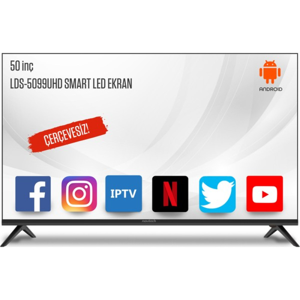 Navitech LDS-5099 50" 127 Ekran 4K Ultra HD Android Smart LED Ekran (Çerçevesiz) Televizyonlar Fiyatı